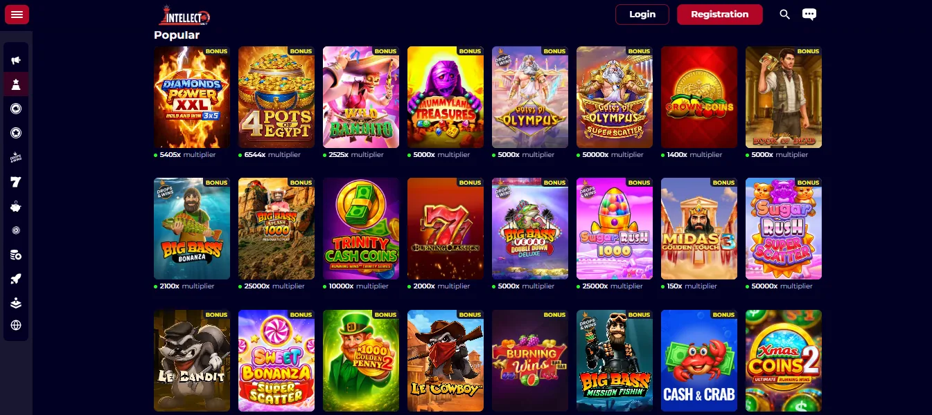Screenshot of Intellect Bet's games lobby
