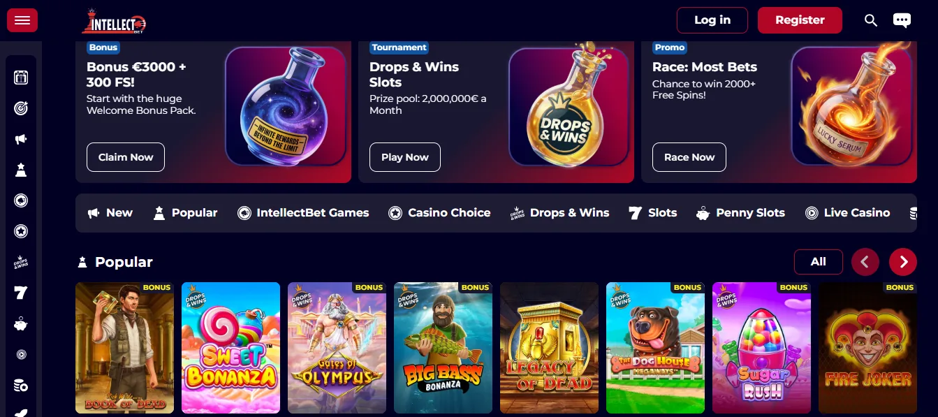 Screenshot of Intellect Bet's homepage