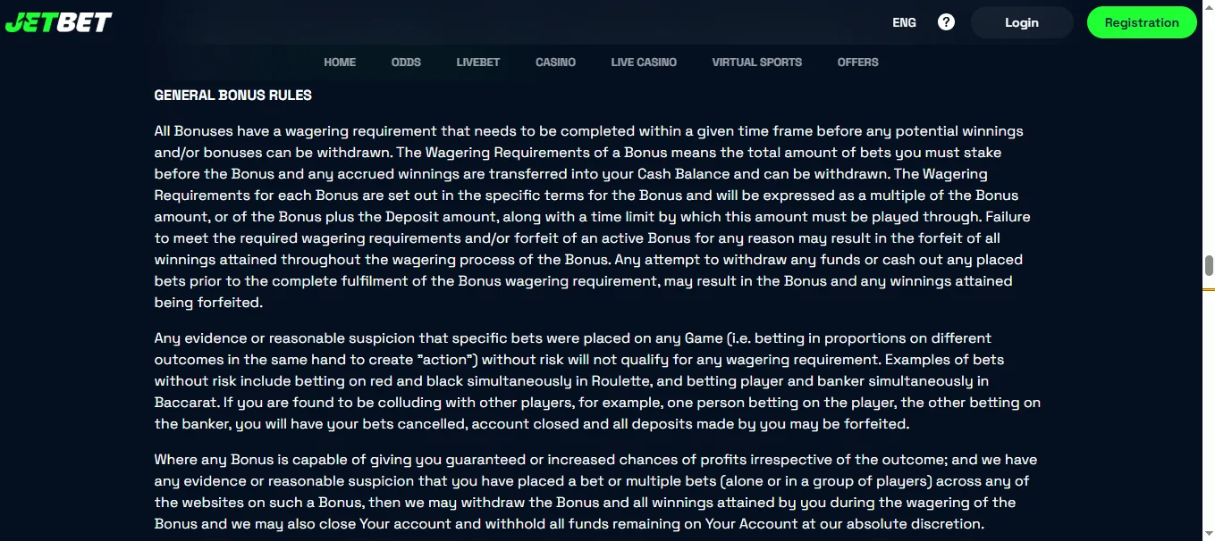 Screenshot of Jet bahis's bonus terms and wagering requirements