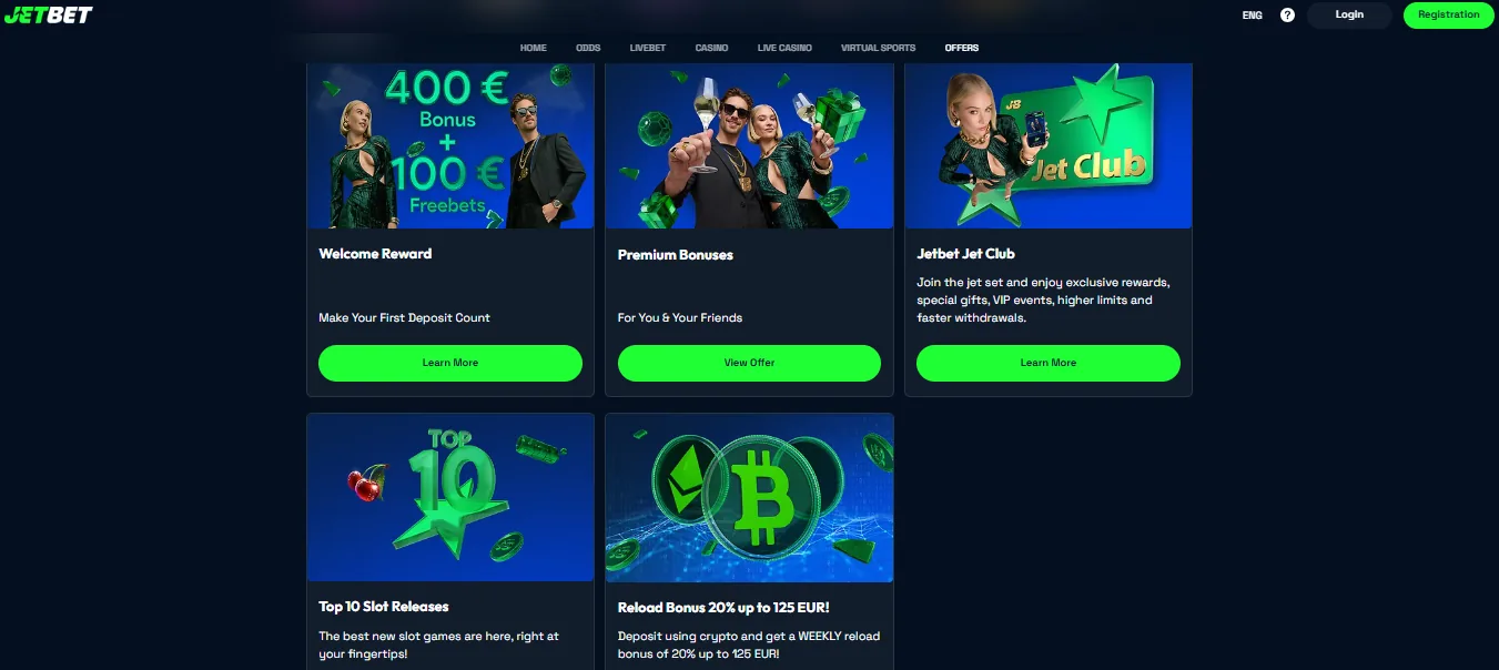 Screenshot of JetBet Casino's welcome bonus offer
