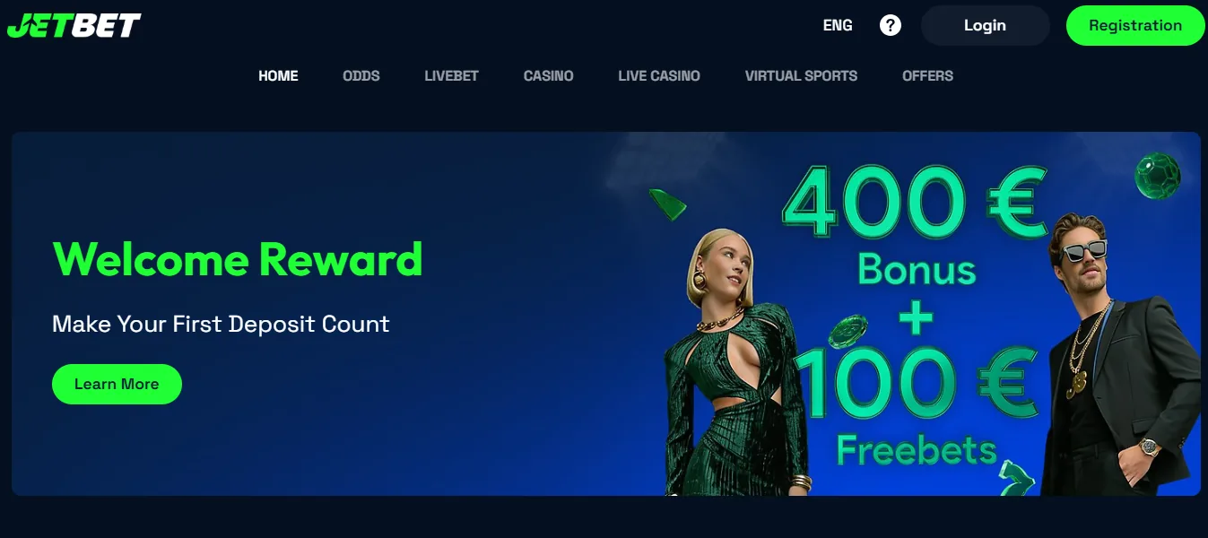 Screenshot of JetBet Casino's homepage