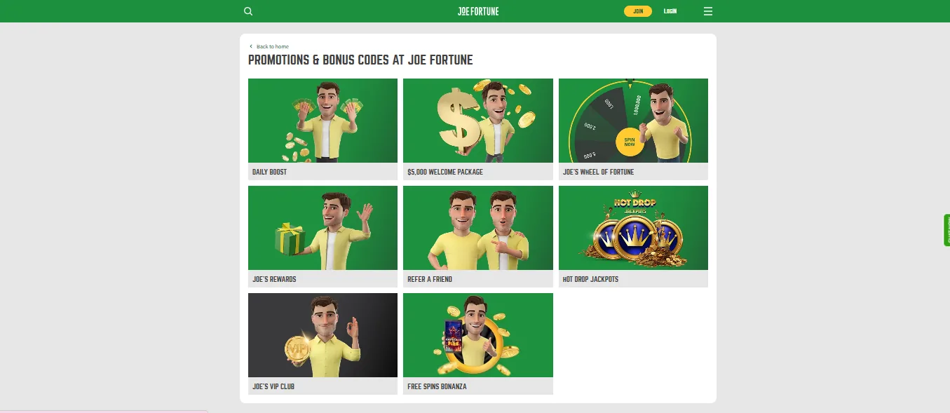Screenshot of Joe Fortune's welcome bonus offer