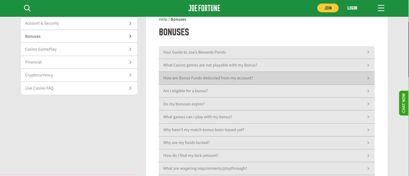 Screenshot of Joe Fortune's bonus terms and wagering requirements