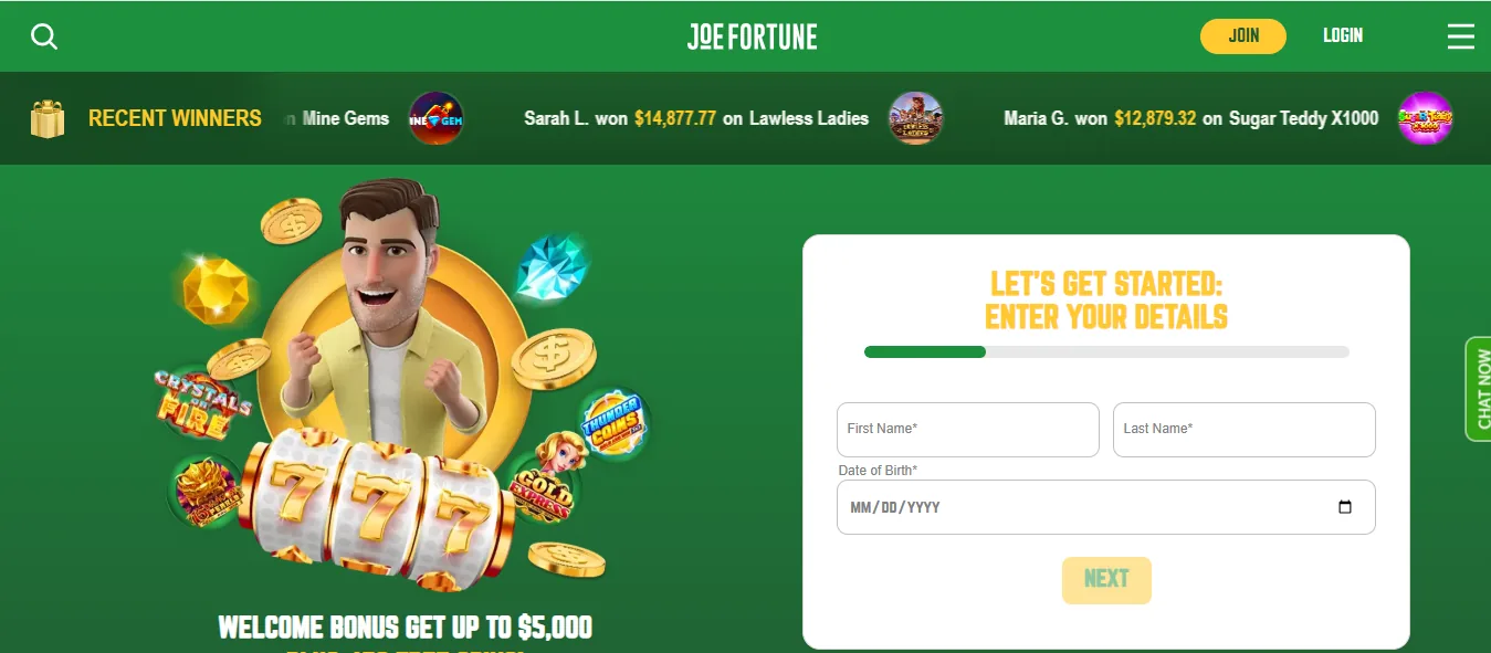 Screenshot of Joe Fortune's homepage