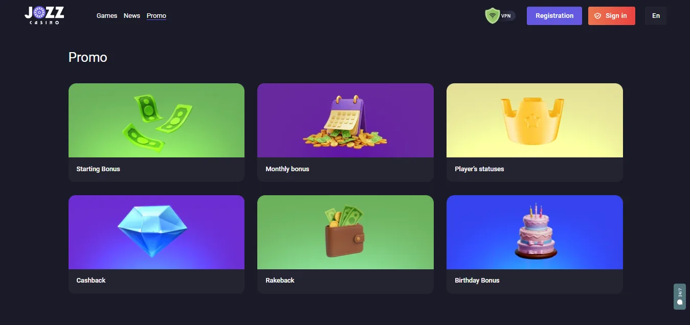 Screenshot of JOZZ CASINO's welcome bonus offer