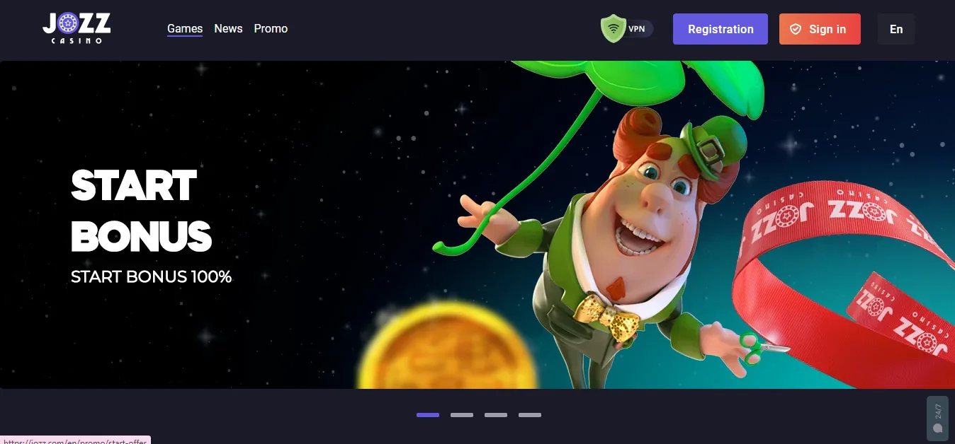 Screenshot of JOZZ CASINO's homepage