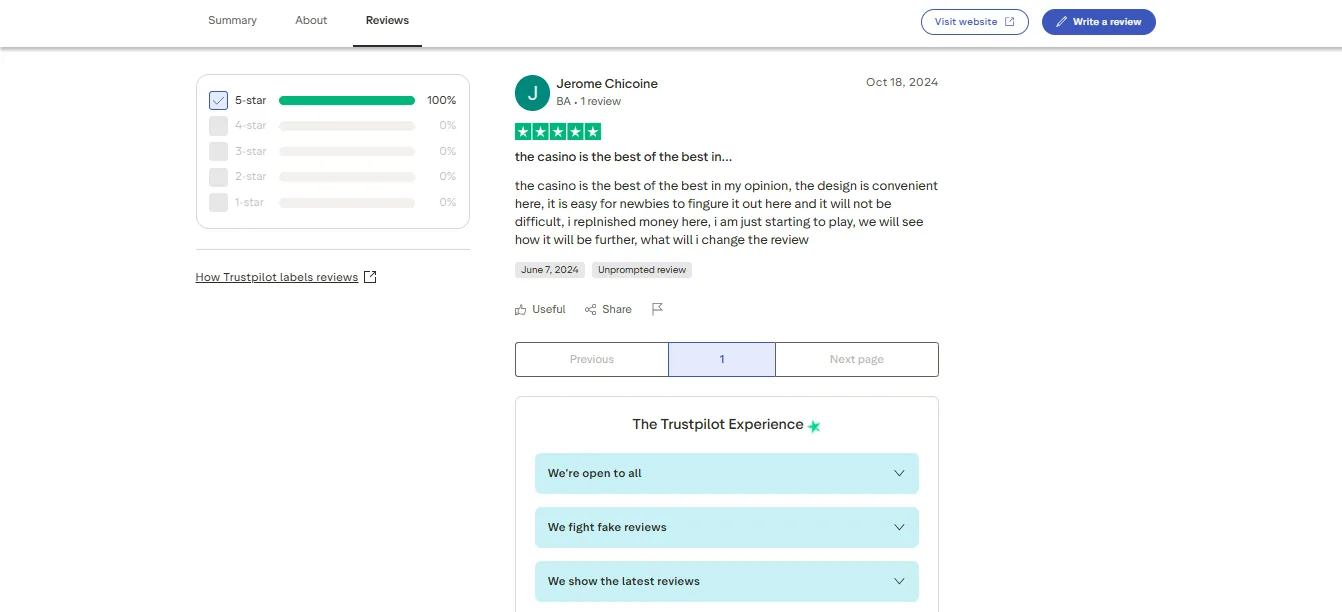 Screenshot of JOZZ CASINO's negative Trustpilot review