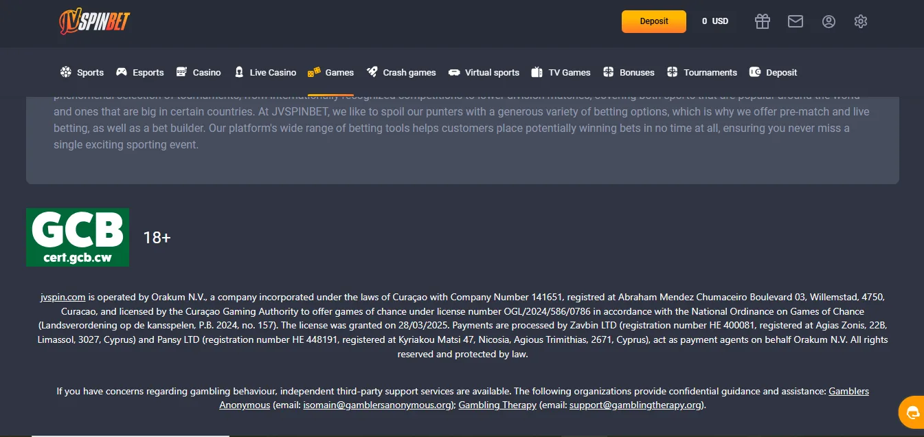 Screenshot of JVSpin's footer