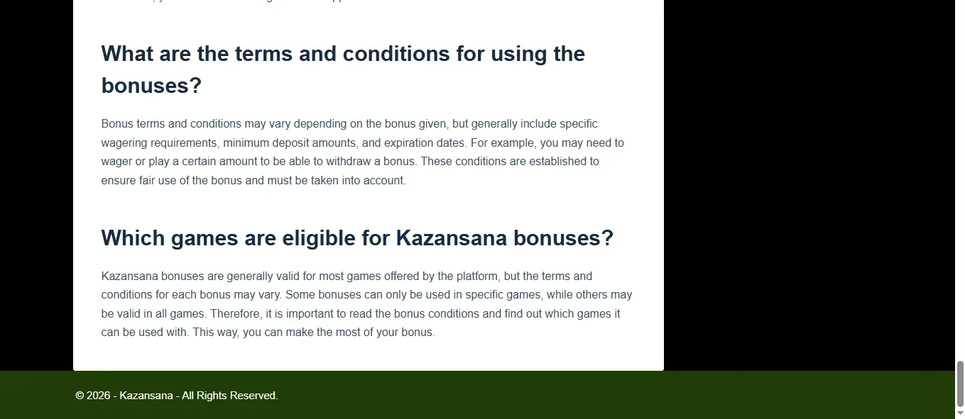 Screenshot of KazanSana's bonus terms and wagering requirements