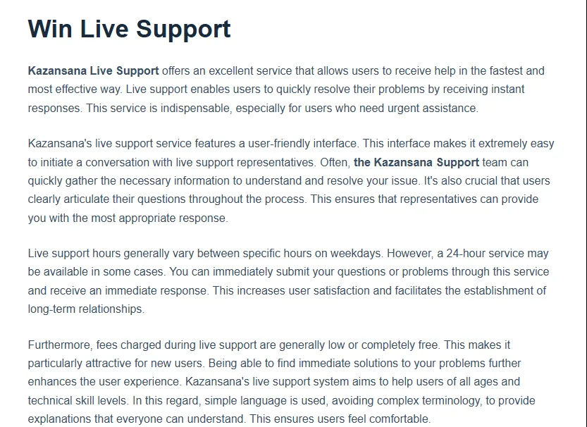Screenshot of KazanSana's live chat support window