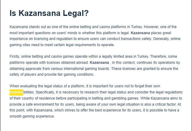 Screenshot of KazanSana's responsible-gambling tools