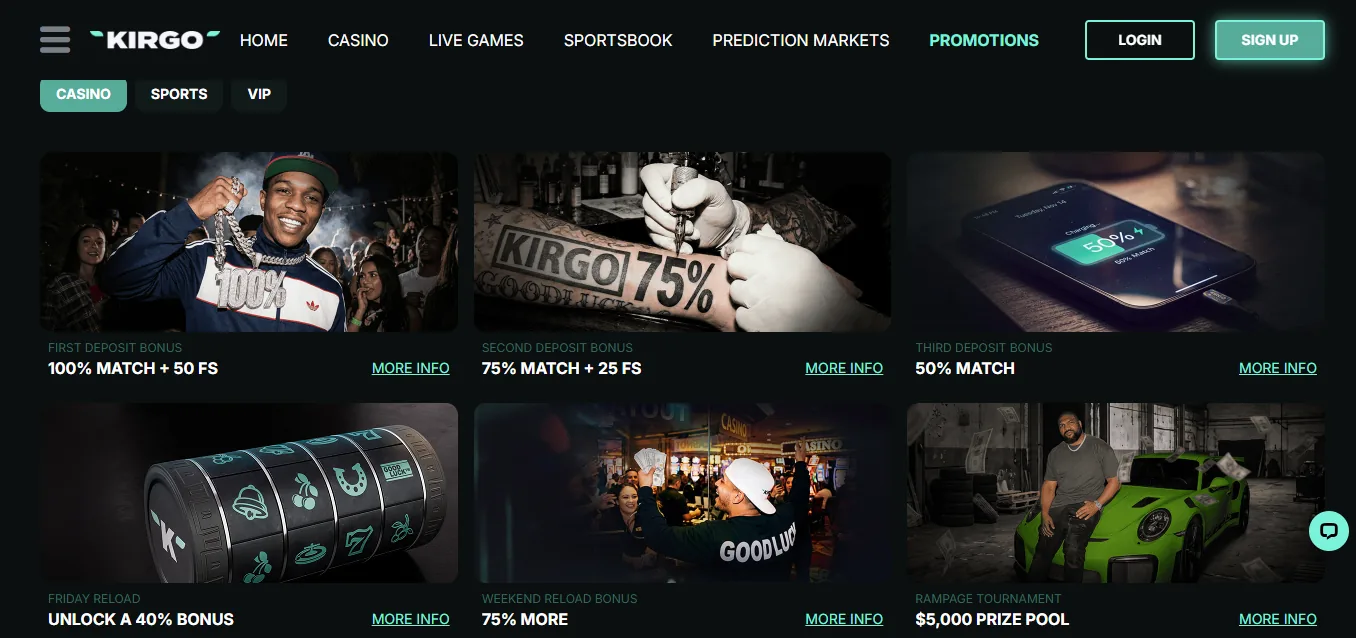 Screenshot of Kirgo's welcome bonus offer