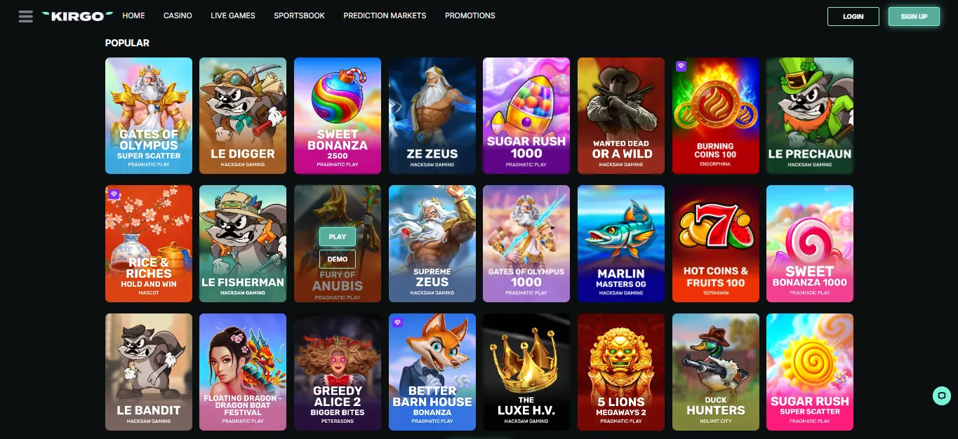 Screenshot of Kirgo's games lobby