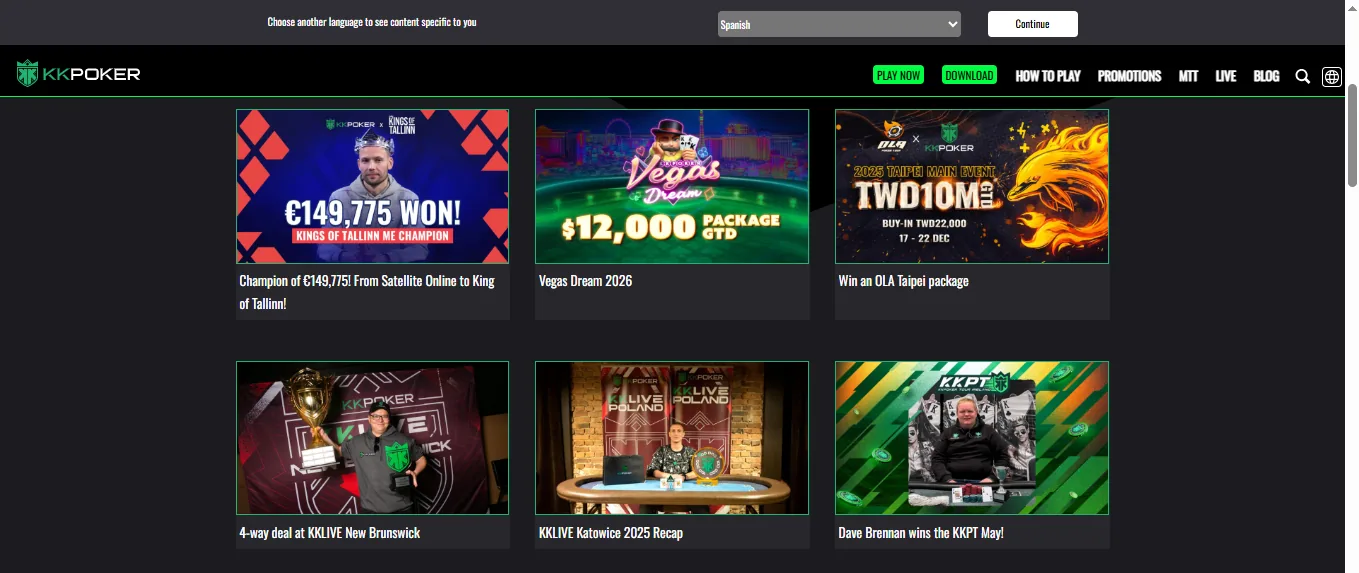 Screenshot of KK Poker's games lobby