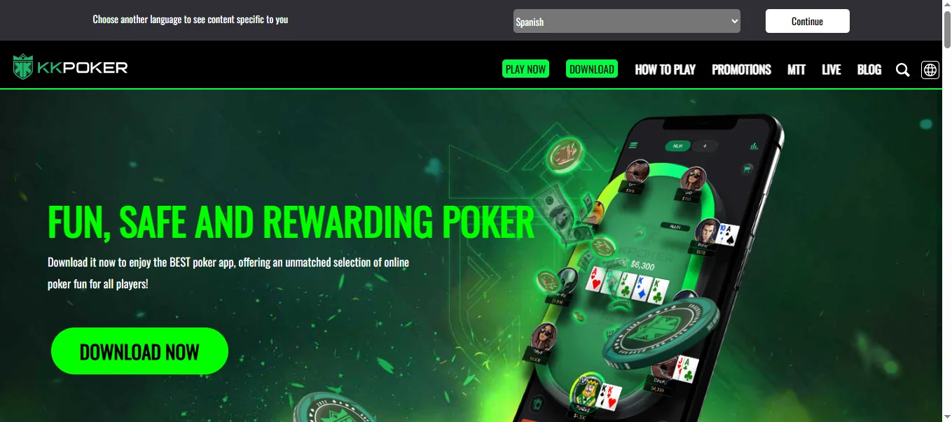 Screenshot of KK Poker's homepage