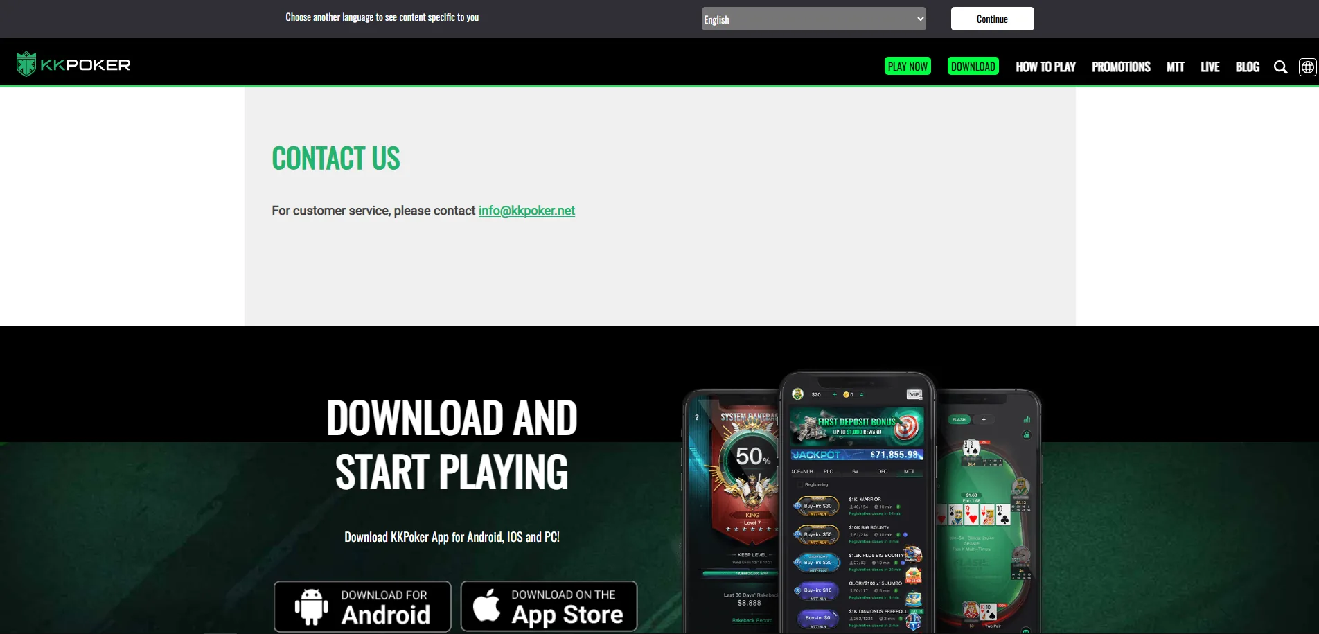 Screenshot of KK Poker's live chat support window