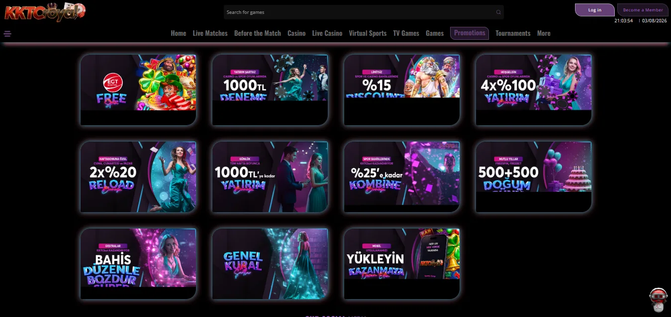 Screenshot of KKTC Royal's welcome bonus offer