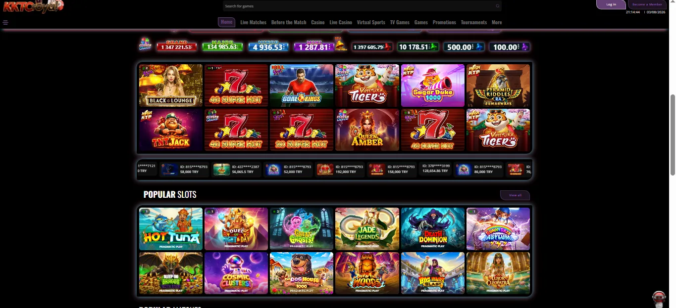 Screenshot of KKTC Royal's games lobby
