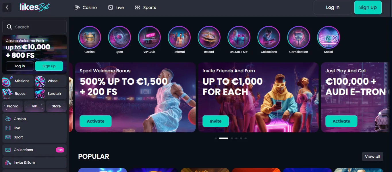 Screenshot of LikesBet's welcome bonus offer