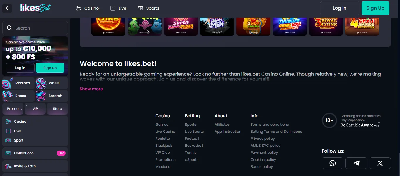 Screenshot of LikesBet's footer licence and regulator details