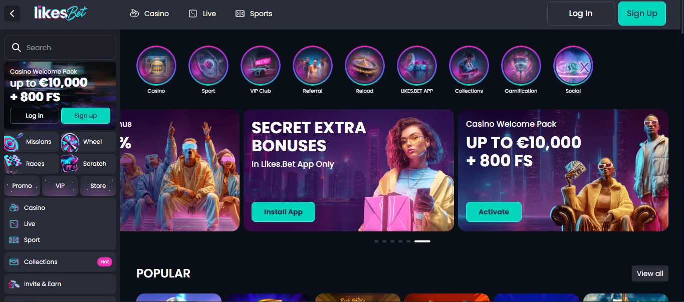 Screenshot of LikesBet's homepage