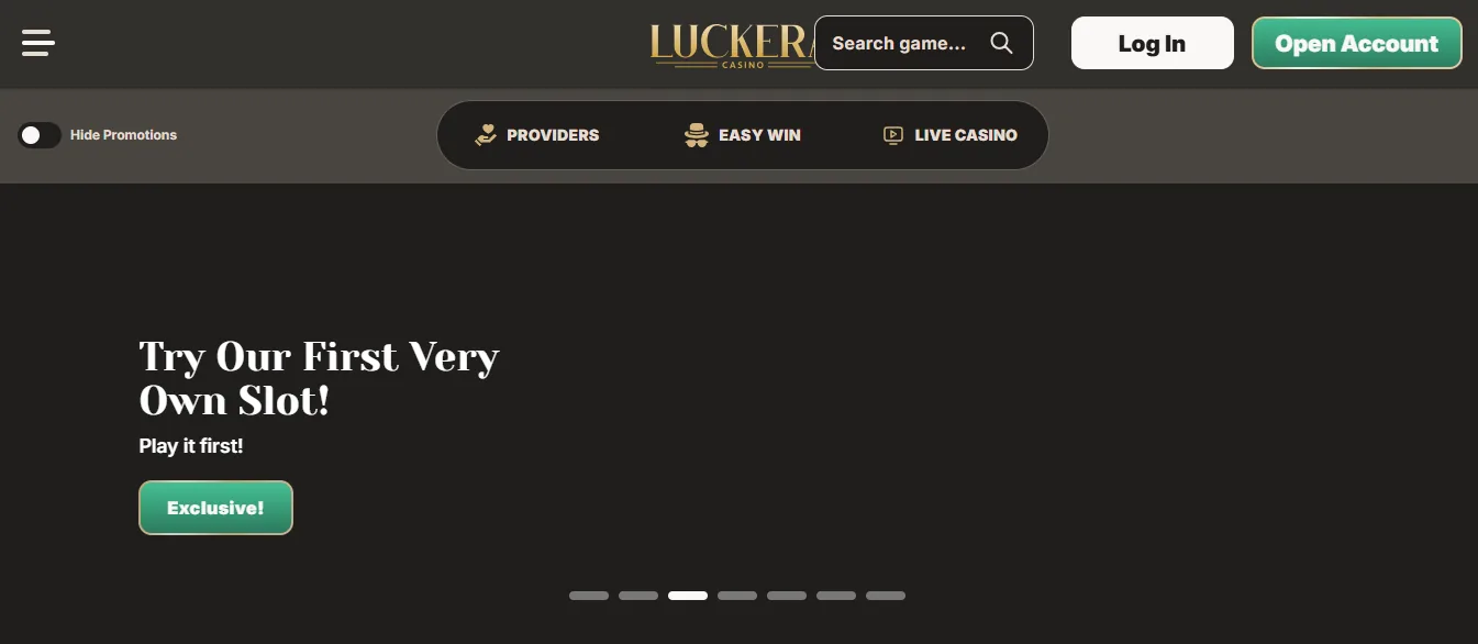 Screenshot of Luckera Casino's homepage