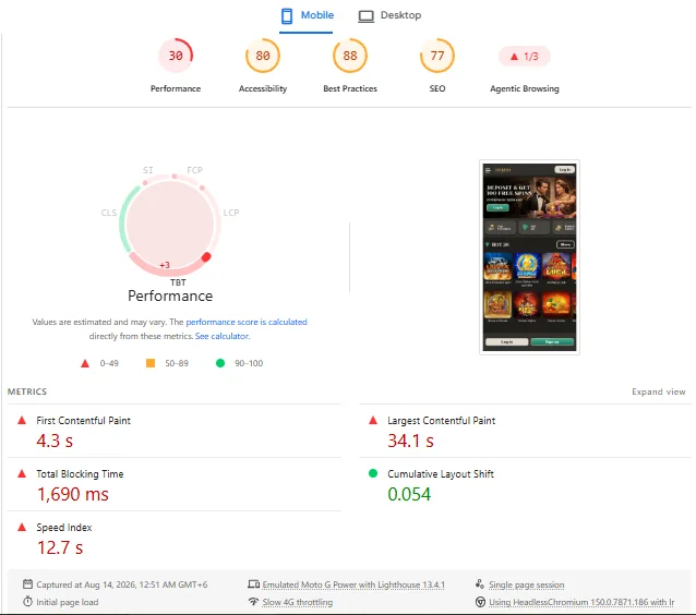 Screenshot of Luckera Casino's mobile site