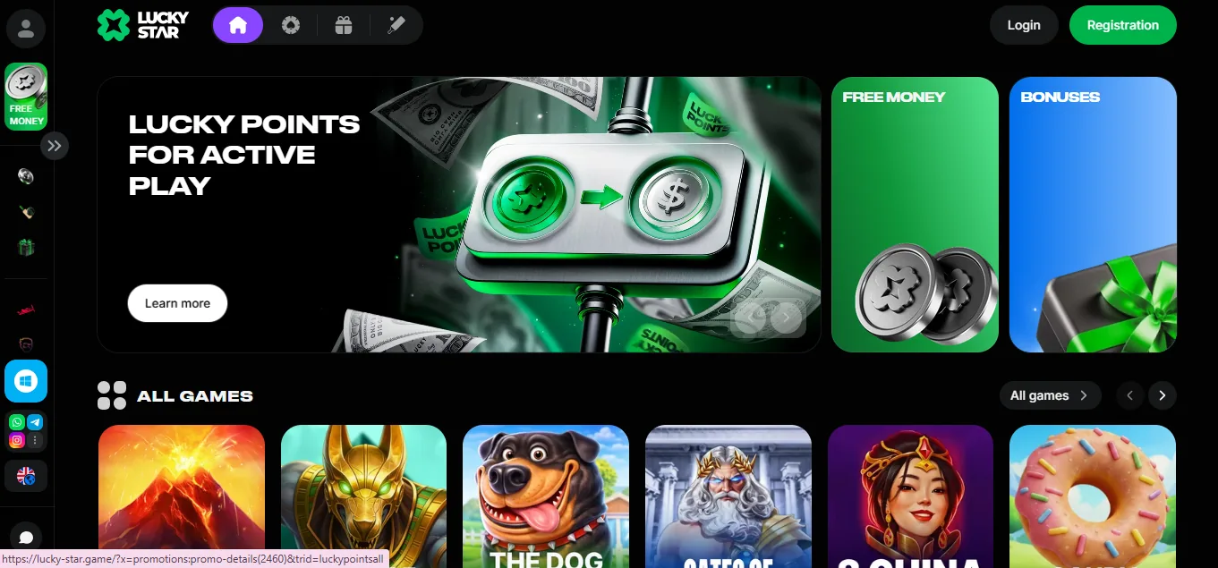 Screenshot of Lucky Star Casino's homepage