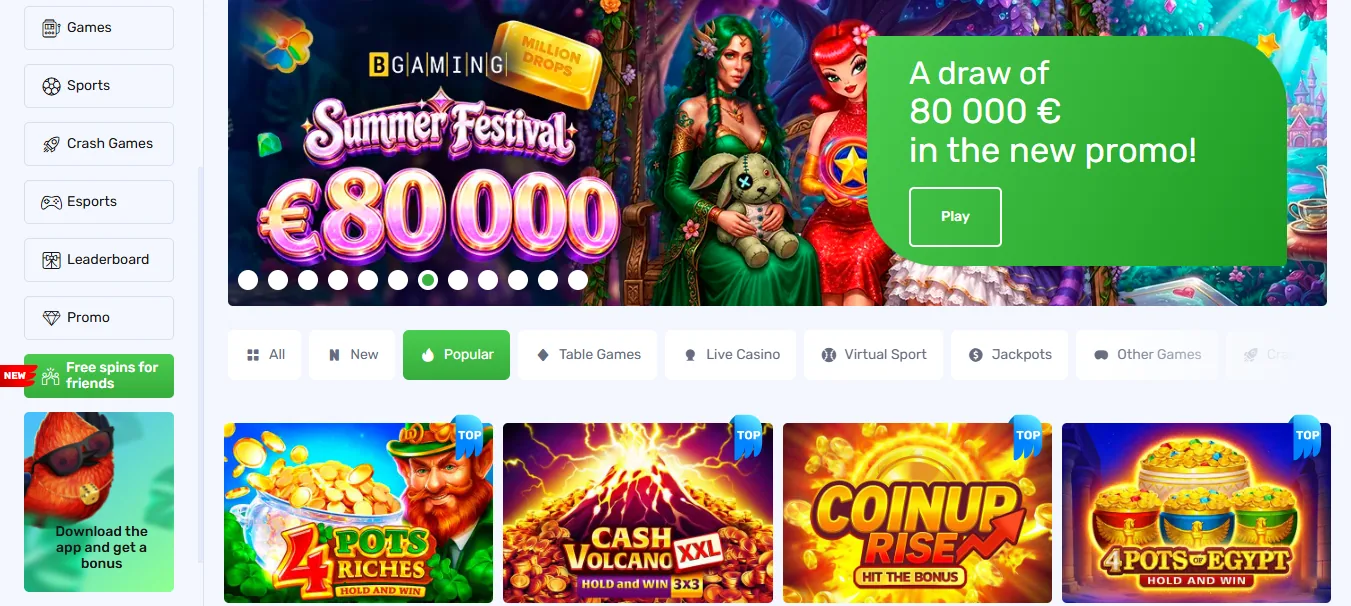 Screenshot of Lucky Bird Casino's homepage
