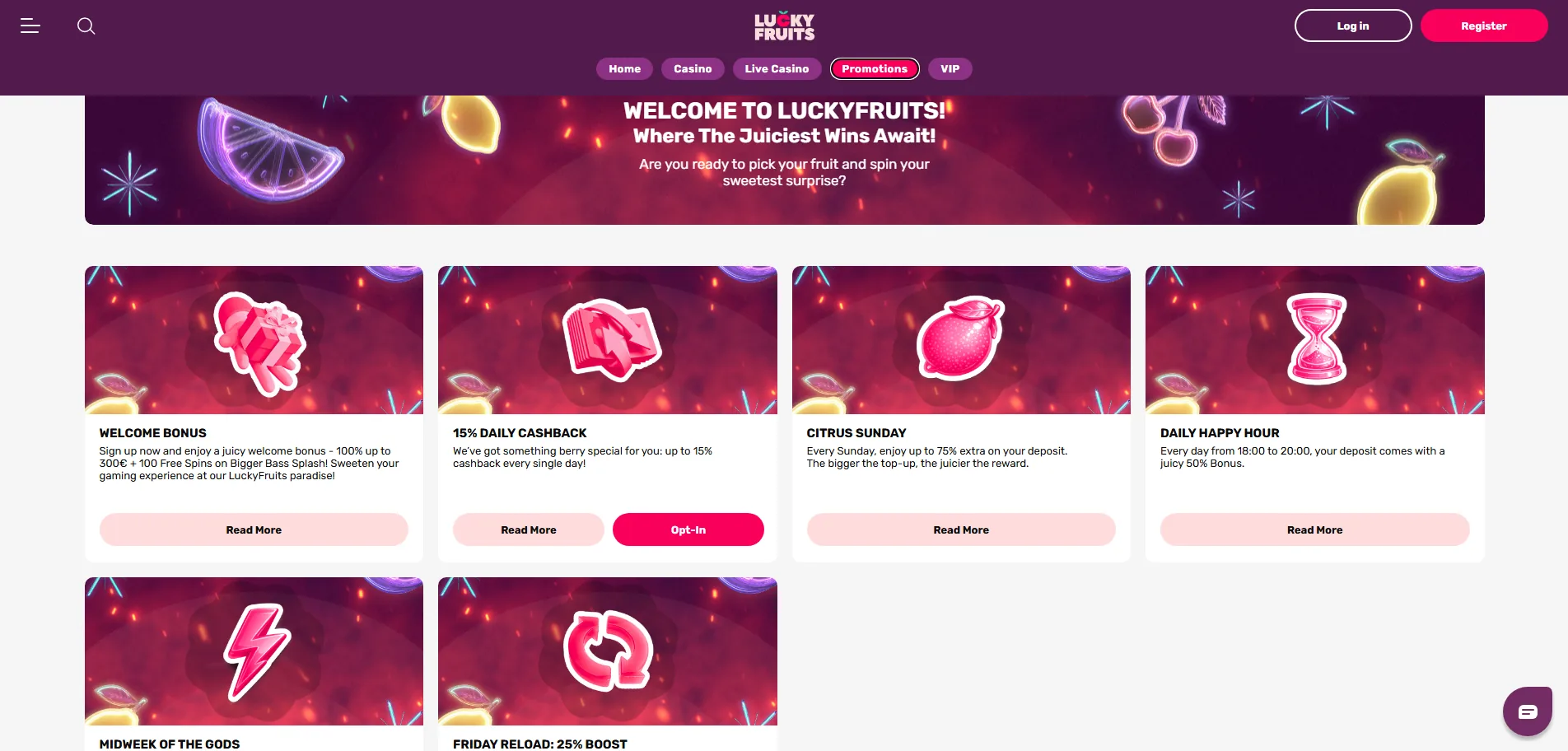 Screenshot of LuckyFruits's welcome bonus offer