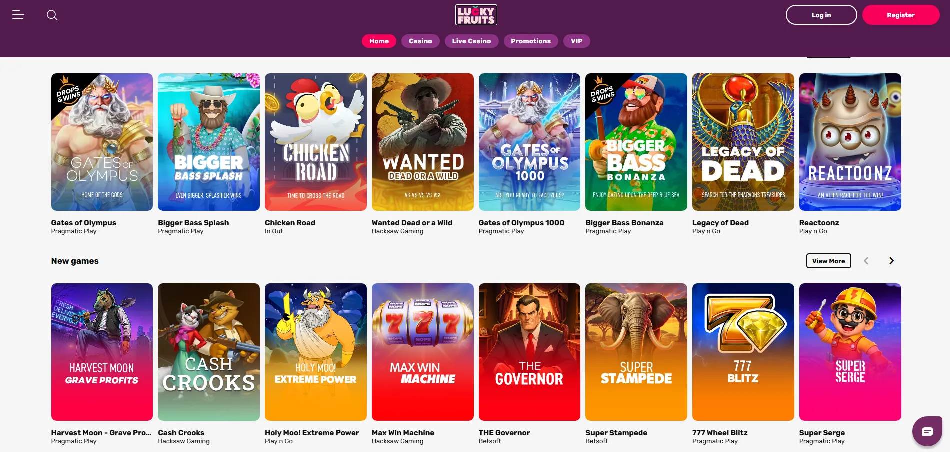 Screenshot of LuckyFruits's games lobby
