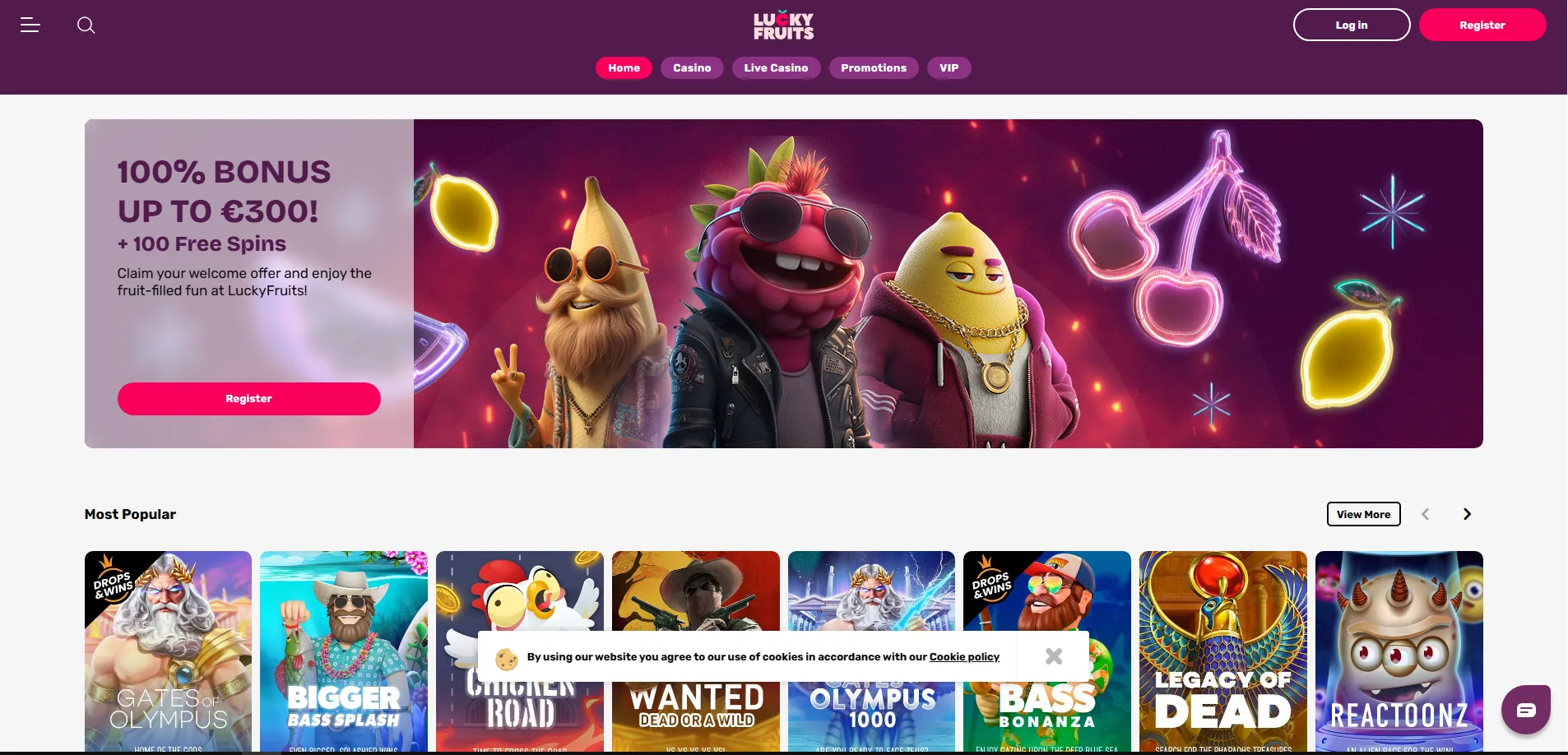 Screenshot of LuckyFruits's homepage