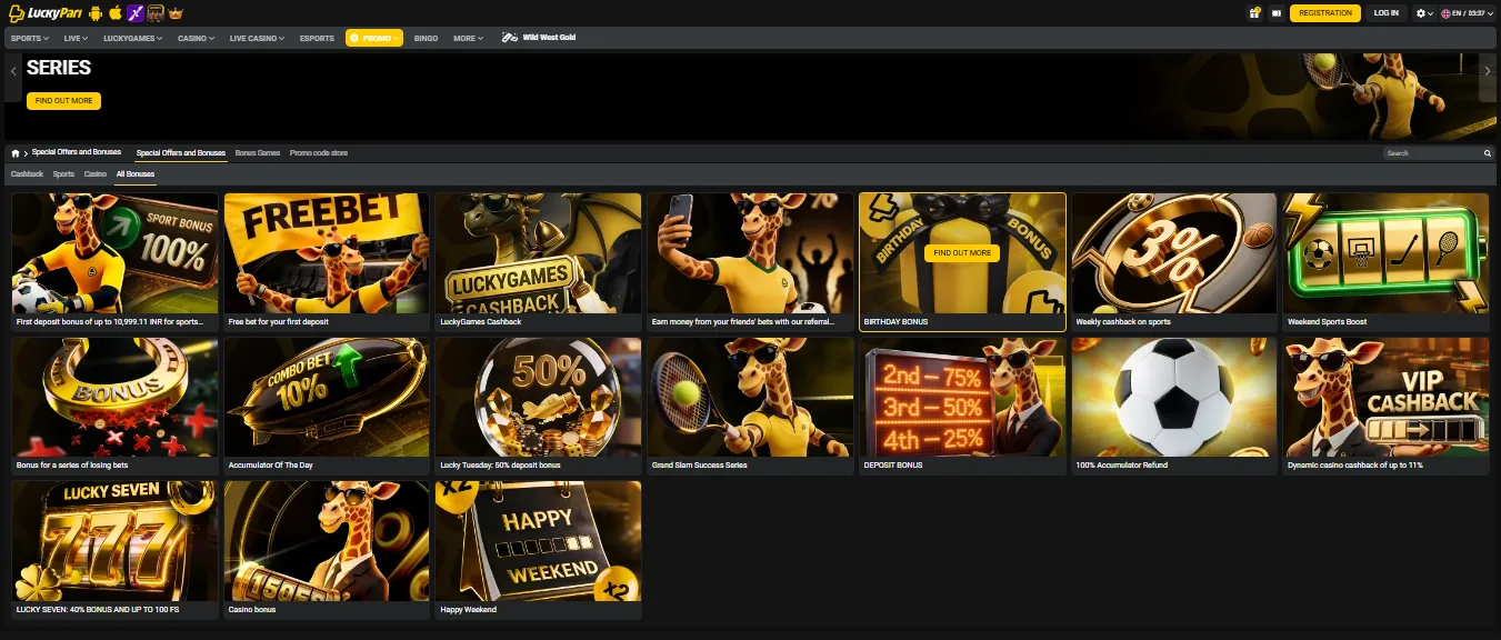 Screenshot of LuckyPari's welcome bonus offer