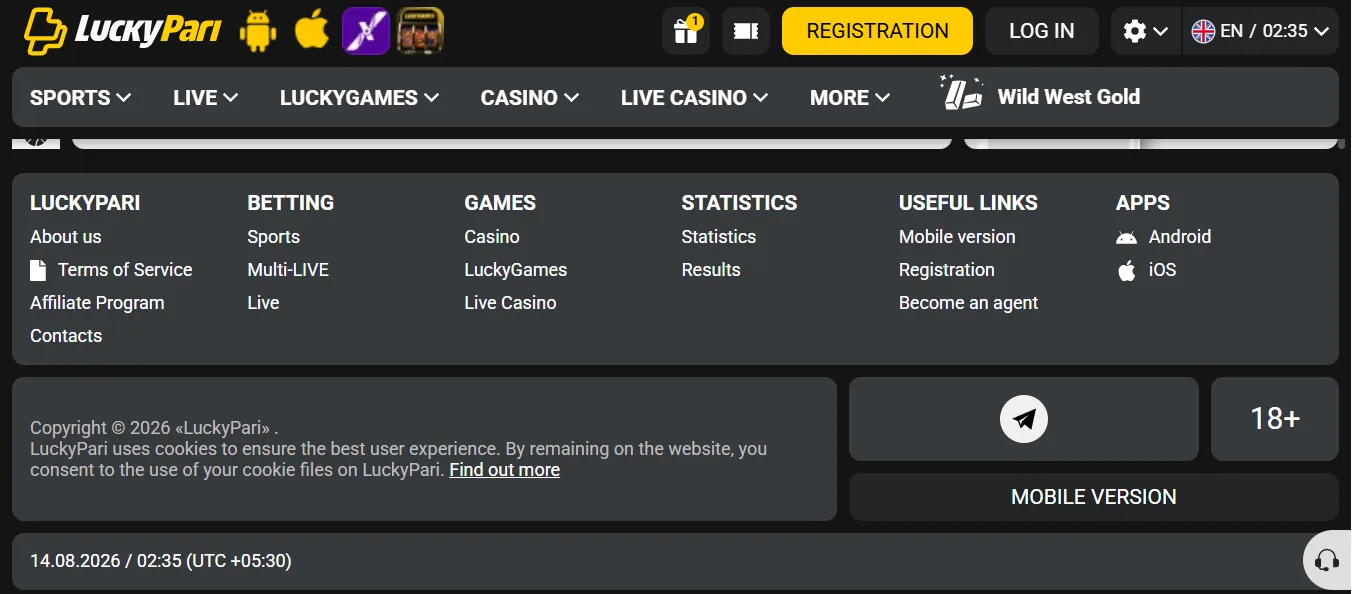 Screenshot of LuckyPari's footer licence and regulator details