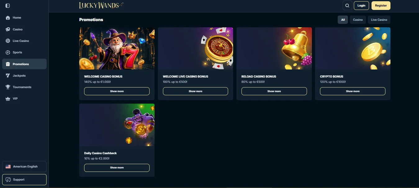 Screenshot of Luckywands's welcome bonus offer