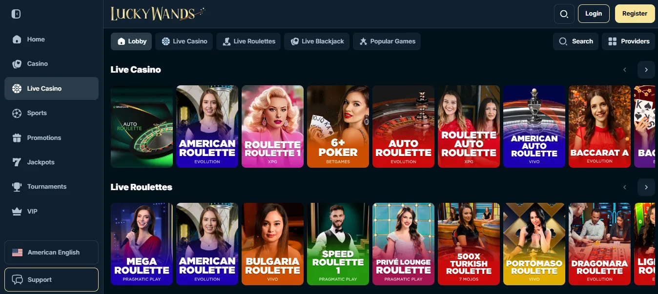 Screenshot of Luckywands's games lobby