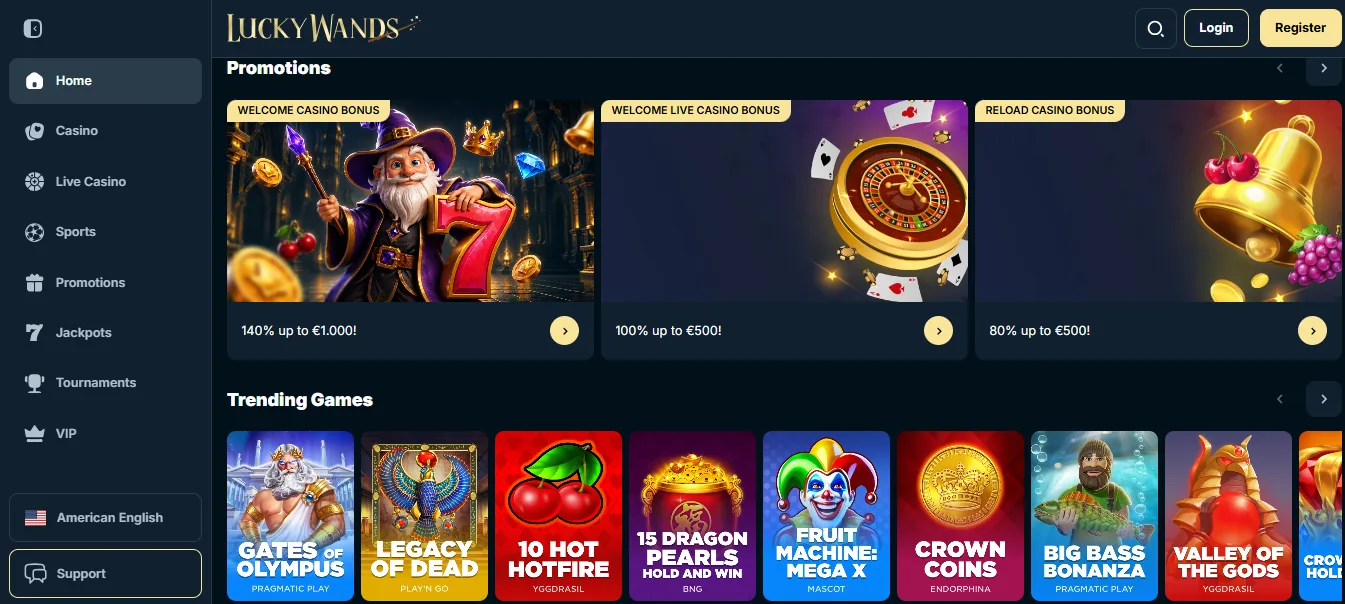 Screenshot of Luckywands's homepage