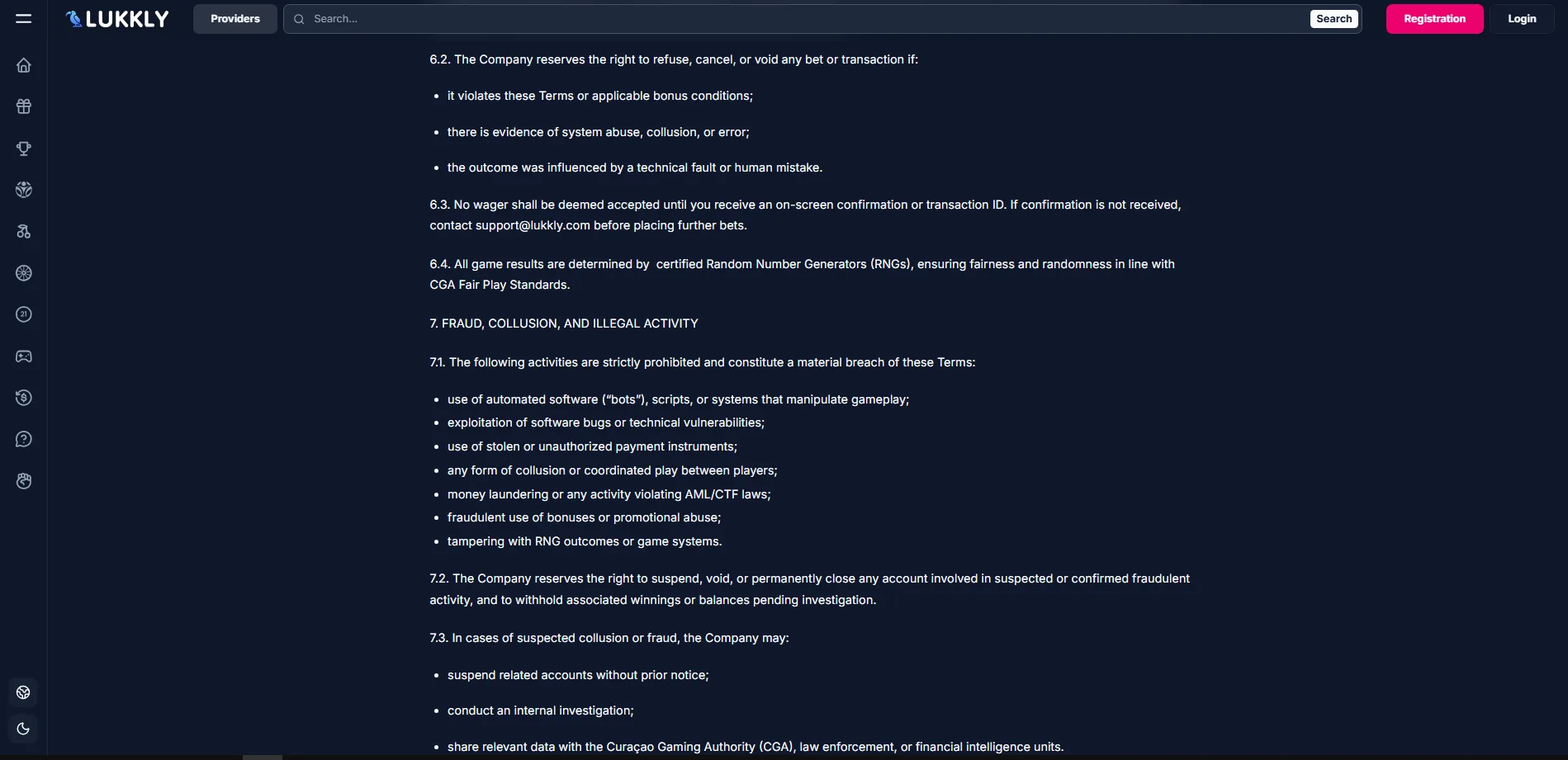 Screenshot of Lukkly's bonus terms and wagering requirements