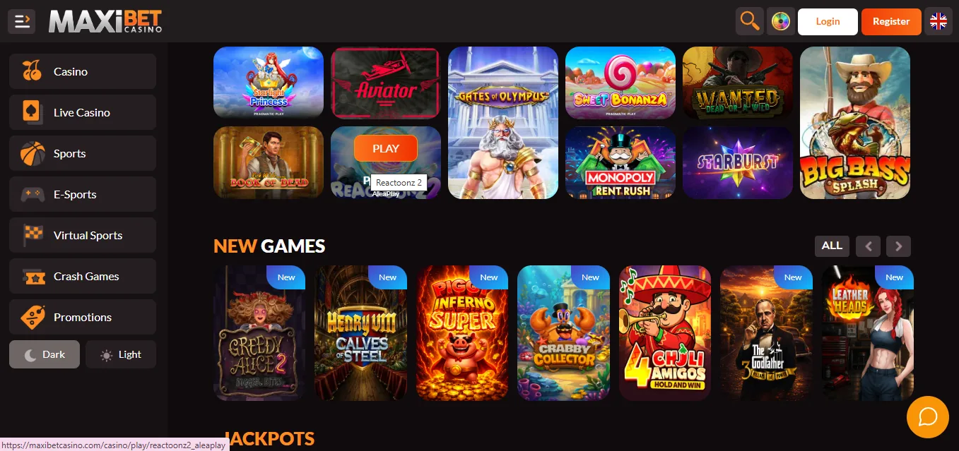 Screenshot of Maxibet Casino's games lobby