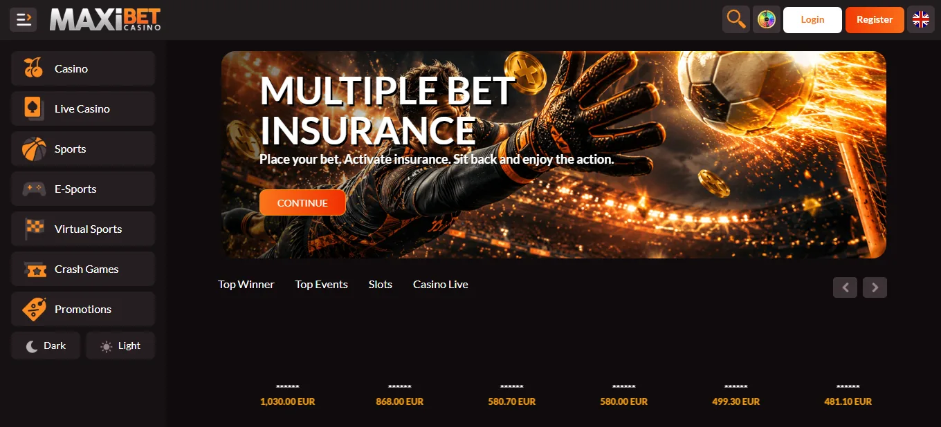 Screenshot of Maxibet Casino's homepage