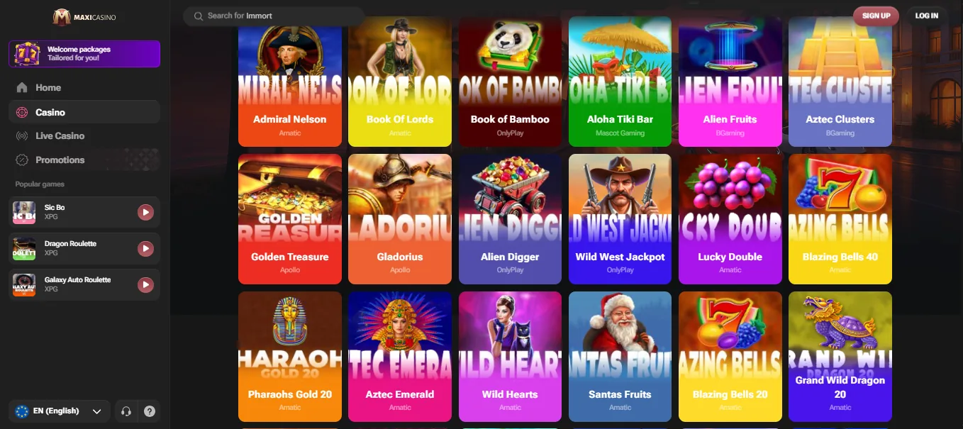 Screenshot of Maxi Casino's games lobby