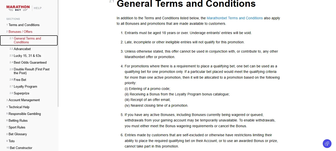 Screenshot of Mbet's bonus terms and wagering requirements