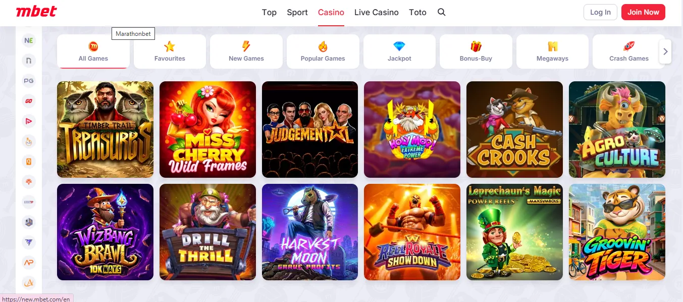 Screenshot of Mbet's games lobby