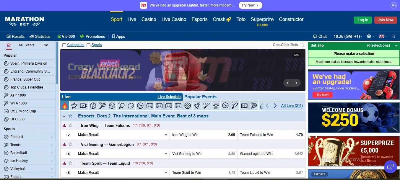 Screenshot of Mbet's homepage