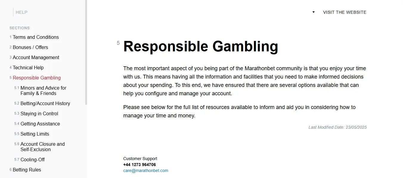 Screenshot of Mbet's responsible-gambling tools