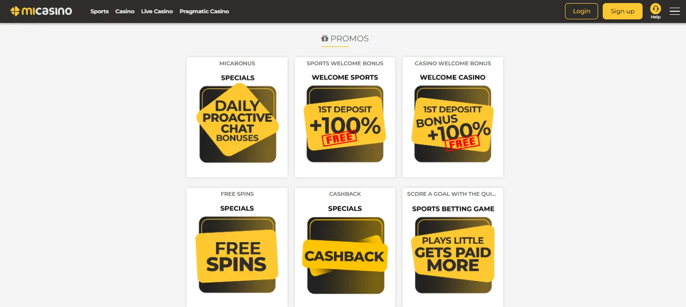 Screenshot of MiCasino's welcome bonus offer