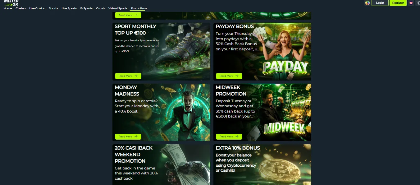 Screenshot of MisterXor's welcome bonus offer
