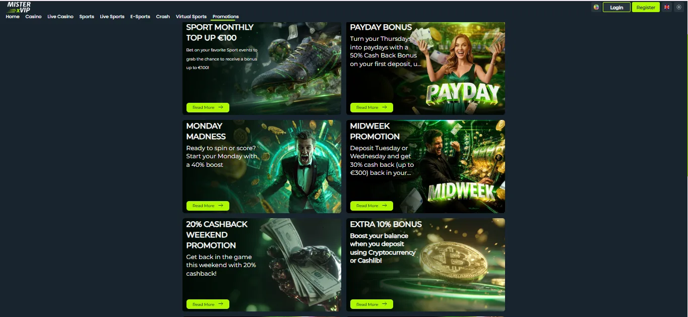 Screenshot of MisterXvip's welcome bonus offer