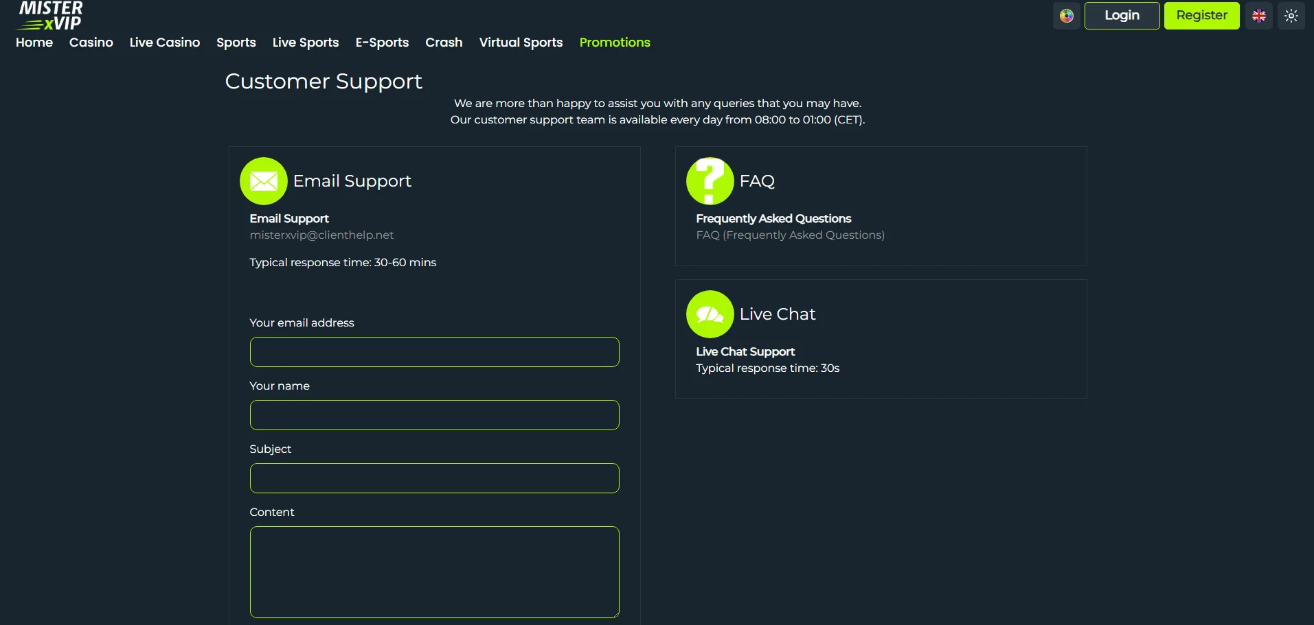Screenshot of MisterXvip's live chat support window