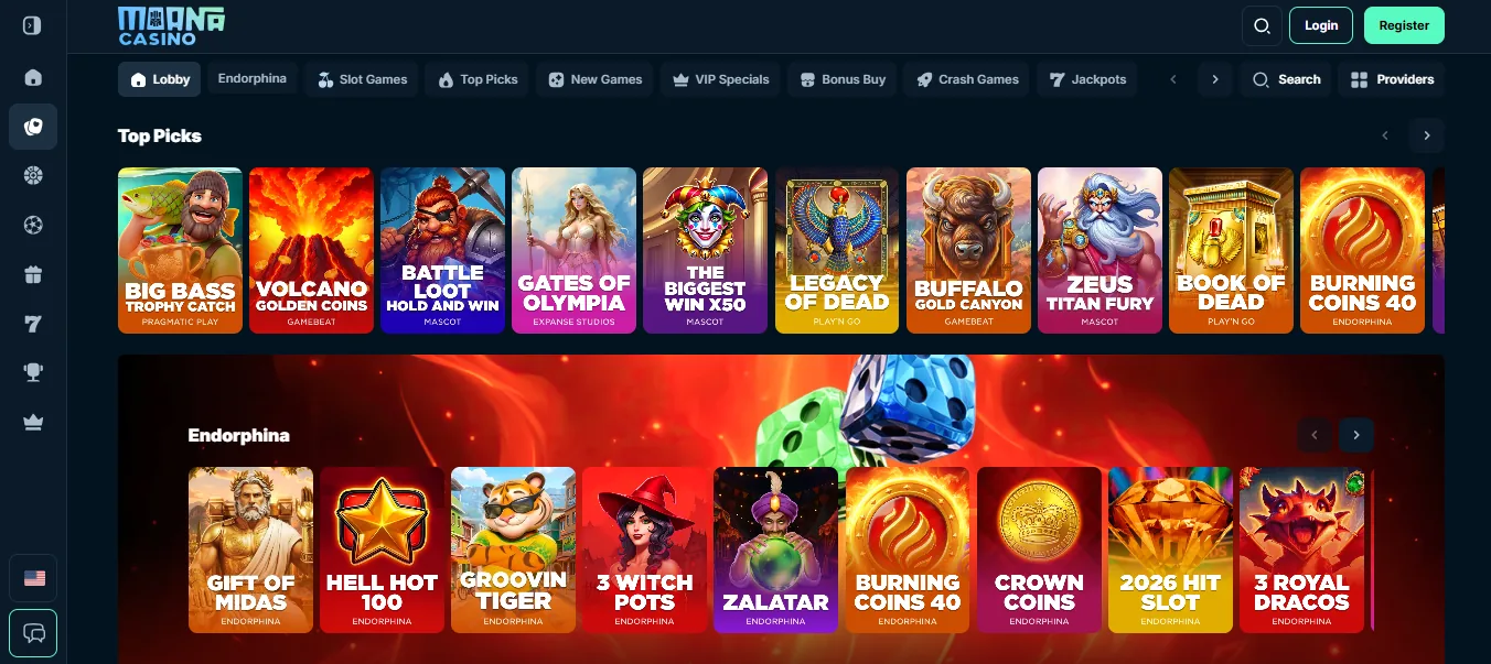 Screenshot of Moana Casino's games lobby